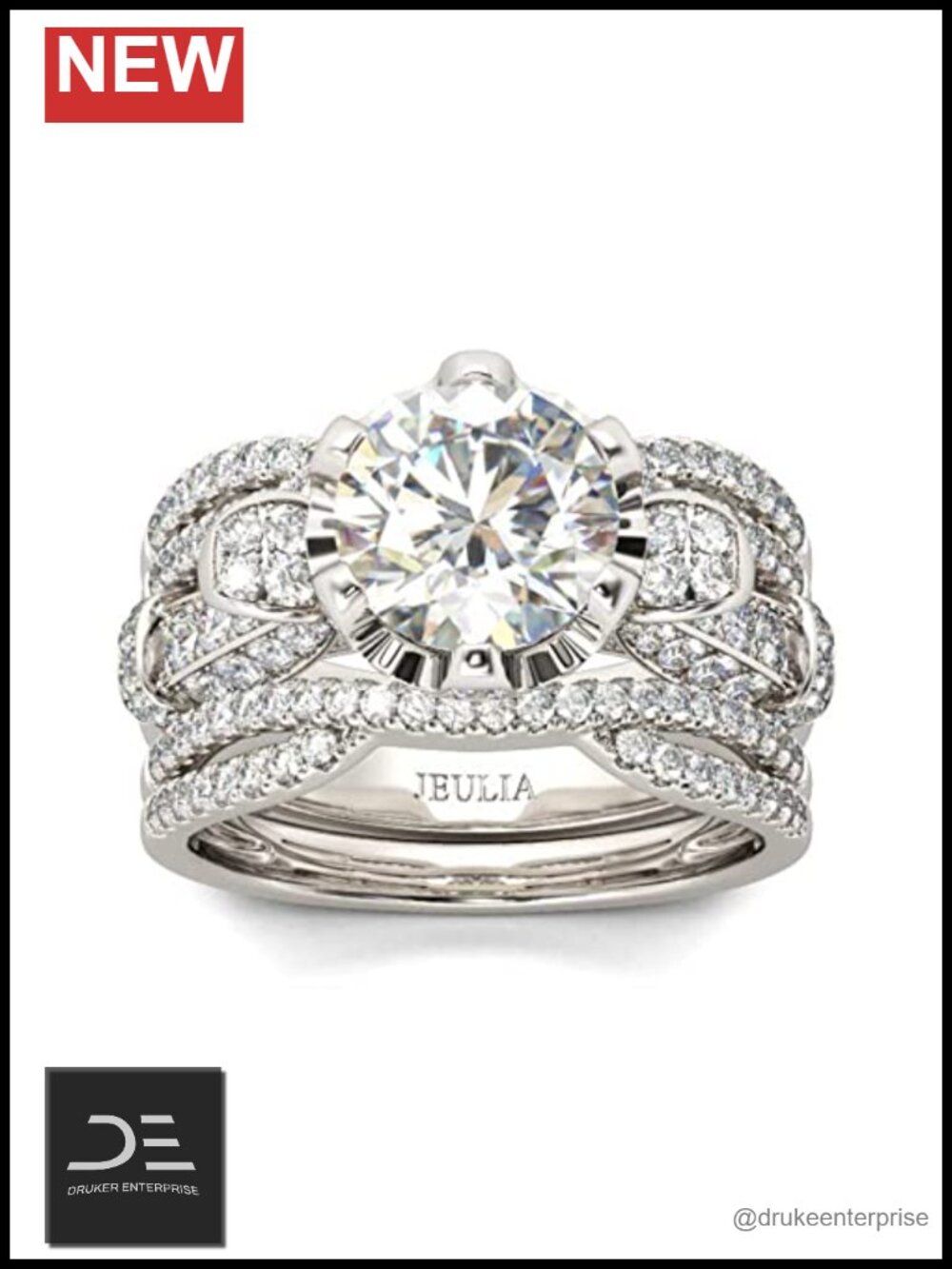 Sterling Silver Vintage Halo Engagement Ring Set with Cubic Zirconia Stones